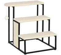 PawHut Escalera para Perros de 3 Niveles y Gatos 47x45x47 cm Crema y Negro