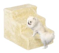 PawHut Escalera para Perros de 3 Peldaños para Cama 46x35x35 cm Beige | Escalera para Mascotas con Funda Extraíble y Lavable, Rampa para Perros y Gatos, Sofá