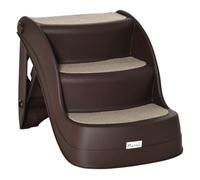 PawHut Escalera para Perros de 3 Peldaños Plegable Escalón de Plástica para Mascotas con Alfombras Antideslizantes para Cama Sofá Carga 15 kg 49x38x38 cm Marrón