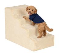 PawHut Escalera para Perros de 4 Peldaños Cama Sofá 60x35x44 cm Beige | Escalera para Mascotas con Funda Extraíble y Lavable, Rampa para Perros y Gatos, Sofá