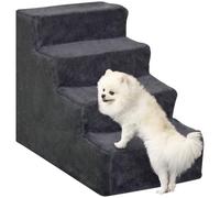 PawHut Escalera para Perros de 4 Peldaños Cama Sofá 60x35x44 cm Gris Oscuro | Escalera para Mascotas, Funda Extraíble y Lavable