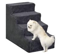 Pawhut escalera para perros de 4 peldaños escalera para mascotas con funda extraíble y lavable para cama sofá 60x35x44 cm gris oscuro 35 cm