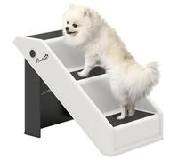 PawHut Escalera para Perros Plegable de 3 Peldaños Portátil Escalera para Mascotas Mayores Perros Pequeños Gatos para Sofá y Cama 53x30,5x36,5 cm Blanco Crema