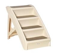PawHut Escalera Plegable para Mascotas 4 Peldaños con Alfombras Antideslizantes Portátil para Perros Gatos 20 kg 62x38x49,5 cm Beige Aosom España