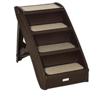 PawHut Escalera Plegable para Mascotas 4 Peldaños con Alfombras Antideslizantes Dark brown 62x38x49.5 cm