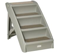 PawHut Escalera Plegable para Mascotas de 4 Peldaños Escalón para Perros Gatos Portátil con Alfombras Antideslizantes para Cama Sofá Carga 20 kg 62x38x49,5 cm Gris