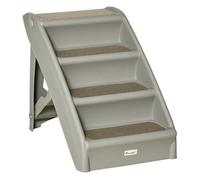 PawHut Escalera Plegable para Mascotas de 4 Peldaños Escalón para Perros Gatos Portátil con Alfombras Antideslizantes para Cama Sofá Carga 20 kg 62x38x49,5 cm Gris
