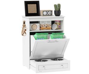 PawHut Estación de alimentación para mascotas, comida y agua, Blanco | Contenedor de almacenamiento de comida para perros con cuencos elevados, colgador.