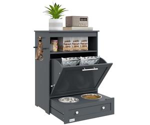 PawHut Estación de alimentación para mascotas, contenedor de almacenamiento de alimentos para perros con cuencos elevados para perros y colgador para suministros de alimentación y riego, gris