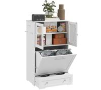 PawHut Estación de alimentación para perros con 2 armarios de almacenamiento, armario de almacenamiento de alimentos para perros con 2 cuencos elevados, ganchos laterales, kit antivuelco para agua y