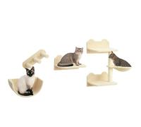 PawHut Estante de Escalada para Gatos de Pared con Hamaca 4 Piezas Beige | Juego de Estantes para Gatos, Nido Rascador, Plataformas para Saltar, Poste de Sisal