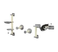 PawHut Estante de Escalada para Gatos de Pared Juego de Estantes para Gatos 4 Piezas con Hamaca Bola Plataformas para Saltar Poste de Sisal y Escalera
