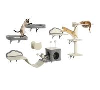 PawHut Estantería de pared para gatos, 6 piezas, juego de muebles de pared, hamaca acrílica de burbujas, perrera, hamaca, escalera y rascador de sisal, árbol estable de pared para gatos de interior