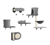 PawHut Estanterías murales para gato árbol rascador mural 5 piezas 2 nidos hamaca plataformas rascadores en sisal gris