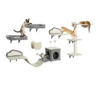PawHut Estantes de pared para gatos, 6 piezas, conjunto de muebles de pared, hamaca de burbujas acrílicas, nicho, hamaca, poste rascador de sisal, árbol de pared estable para gatos de interior, beige