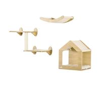 PawHut Estantes para Gatos 3 Piezas Juego de Estantes de Escalada para Gatos Muebles de Pared para Gatos con Caseta Hamaca Plataformas y Poste de