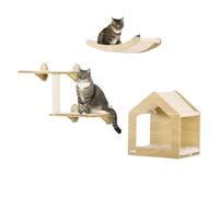 PawHut Estantes para Gatos 3 Piezas Juego de Estantes de Escalada para Gatos Muebles de Pared para Gatos con Caseta Hamaca Plataformas y Poste de