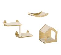 PawHut Juego de Escalada para Gatos de 3 Piezas Set de Pared con Estantes Cama Hamaca y Poste de Sisal Color Roble