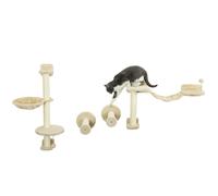 PawHut Juego de Estanterías para Gatos de 4 Piezas Rascador de Pared para Gatos con Hamaca Postes Rascadores Escalera Blanda Bola Plataformas para Saltar Beige