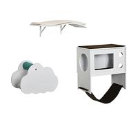 PawHut Estantes para Gatos de Pared de 3 Piezas Muebles de Pared para Gatos Centro de Actividades para Gatitos con Caseta Plataformas Hamaca Poste de Sisal y Cojines Suaves Blanco