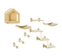 PawHut Estantes Pared Gato 8 Piezas condominio Beige | Escalones, 3 perchas, 3 rascadores, árbol para gatos montado en pared para gatitos de interior