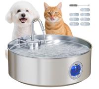 PawHut Fuente para Gatos de Acero Inoxidable 7L Bebedero Gatos Grande Silencioso Fuente de Agua para Mascotas Automático con Sistema de Filtros Luz LED y Bomba Súper Silenciosa