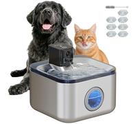 PawHut - Fuente de Agua para Gatos (4,2 L, con indicador LED, Bomba Ultra silenciosa, batería de 4000 mAh, dispensador de Agua Gato con Cargador USB, Plateado)