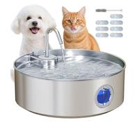 PawHut Fuente para Gatos de Acero Inoxidable 7L Bebedero Gatos Grande Silencioso Fuente de Agua para Mascotas Automático con Sistema de Filtros Luz LED y Bomba Súper Silenciosa