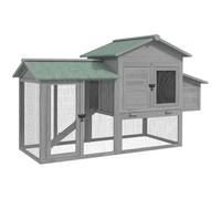 PawHut Gallinero 168x75x103 cm Casa de pollo de madera con nido de carrera exterior pendiente cajón extensible asfalto techo puertas gallinero para 2-4 pollos conejos patos gris