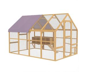 PawHut Gallinero 5,2 m² aprox. 2,8 x 1,8 x 1,9 m Recinto exterior de madera con campo exterior, cerradura de seguridad, puerta divisible, 4 nideras, techo, rampa y gallinero accesible para 8 a 12