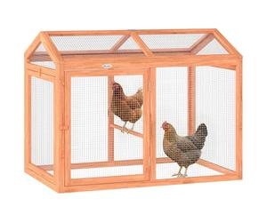 PawHut Gallinero de 104 x 70,5 x 84 cm, cercado para gallineros con percha de puertas dobles, jaula para pollos de madera y metal, cercado al aire libre para 2 gallinas, animales pequeños, color
