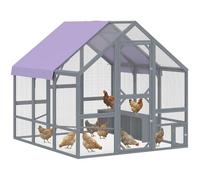 PawHut Gallinero de 4 ㎡ aprox. 2,11 x 1,87 x 1,86 m, cercado de madera con paño resistente a la intemperie, candado de seguridad, 2 nidos, 2 perchas para 8 - 10 gallinas, para patio, jardín, gris