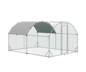 PawHut Gallinero de Exterior Grande para 6-12 Gallinas de Acero Galvanizado con Techo de Tela Oxford 2,8x3,8x1,97m Plata Aosom España