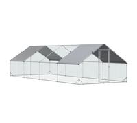 PawHut Gallinero para Exterior Grande 24 m² Jaula para 16-24 Gallinas 3x8x2 m Gallinero para Gallinas de Acero Galvanizado con Cubierta de PE y Puerta con Cerradura para Patos y Conejos Plata