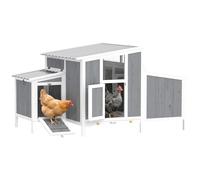 PawHut Gallinero de madera 145 x 90 x 92 cm, cercado con puerta con cerradura, nido, techo de PET impermeable, perchas, recinto para gallinas para 3-4 gallinas, para jardín, color gris