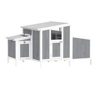 PawHut Gallinero de madera Casa para gallinas con puerta con cerradura, caja nido, techo impermeable de PET para 3-4 gallinas, 145x90x92 cm, Gris