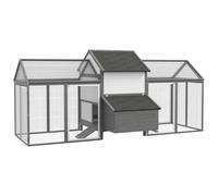 PawHut Gallinero de madera con 2 recintos modulares y 1 alojamiento, 1 alojamiento para los huevos, bandeja para excrementos, 247 x 125 x 113,5 cm, gris