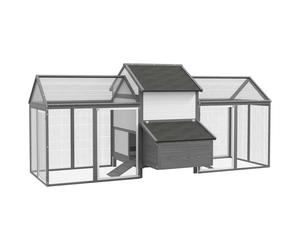 PawHut Gallinero de madera con 2 recintos modulares y 1 alojamiento, 1 alojamiento para los huevos, bandeja para excrementos, 247 x 125 x 113,5 cm, gris