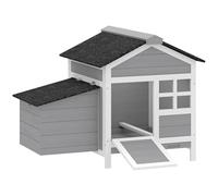 PawHut Gallinero de madera con techo de asfalto y caja para poner - Refugio para 4 gallinas con ventana de acrílico, cajón extraíble - Jaula exterior para jardín y animales pequeños, conejos, gris