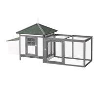 PawHut Gallinero de Madera de Abeto para Exterior con Caja Nido Bandeja Extraíble Espacio Amplio 196x76x97 cm Gris Aosom España