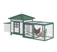 PawHut Gallinero de Madera Exterior, Jaula para Gallinas con Nidos, Corral, Techo Asfáltico Impermeable, Bandeja Extraíble, Tapa Abatible, 196x76x97 cm, Verde