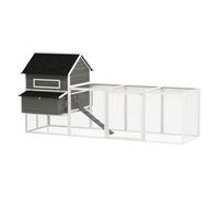 PawHut Gallinero de Madera Grande Exterior, 347x160x150 cm para 4-6 Gallinas, Caseta para Gallinas con 2 Nidos, Corral, Techo Asfáltico, Bandeja Extraíble y Rampa, Casa Elevada, Conejera, Gris Oscuro