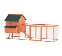 PawHut Gallinero de Madera Grande Exterior, Caseta para Gallinas con 2 Nidos, Corral, Techo Asfáltico, Bandeja Extraíble y Rampa, Casa Elevada para 8-10 Gallinas, Conejos, 347x160x150 cm, Naranja