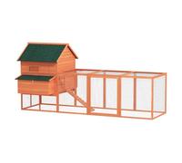 PawHut Gallinero de Madera Grande Exterior, Caseta para Gallinas con 2 Nidos, Corral, Techo Asfáltico, Bandeja Extraíble y Rampa, Casa Elevada para 8-10 Gallinas, Conejos, 347x160x150 cm, Naranja