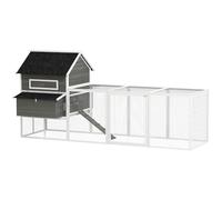 PawHut Gallinero de Madera Grande Exterior, Caseta para Gallinas con 2 Nidos, Corral, Techo Asfáltico, Bandeja Extraíble y Rampa, Casa Elevada para 8-10 Gallinas, Conejos, 347x160x150 cm, Gris Oscuro