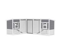 PawHut Gallinero de Madera Grande Exterior, Jaula para Gallinas en L para Esquina, con 2 Nidos, Corral, Bandejas Extraíbles, Techo de Pet y Rampas, Casa Elevada para Conejos, 251x192x103 cm, Gris
