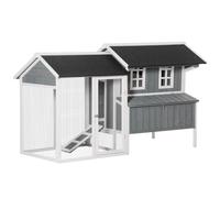 PawHut Gallinero de Madera para 2-3 Gallinas Corral de Alambre Nido Techo Asfáltico Bandeja Extraíble209,5x96x123 cm Gris Azulado Aosom España