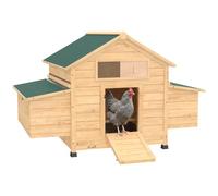 PawHut Gallinero de Madera para Exterior 2 Nidos 150x100x96,5 cm Amarillo | Caseta para 2-4 Gallinas, Bandeja Extraíble, Perchas, Techo Impermeable, Conejera