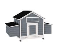 PawHut Gallinero de Madera para Exterior, Caseta para Gallinas con 2 Nidos, Bandeja Extraíble, Perchas, Techo Impermeable, Casa para 2-4 Gallinas y Conejos, 150x100x96,5 cm, Gris