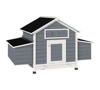 PawHut Gallinero de Madera para Exterior con 2 Nidos 150x100x96,5 cm Gris | Caseta para 2-4 Gallinas, Bandeja Extraíble, Perchas, Techo Impermeable, Conejera